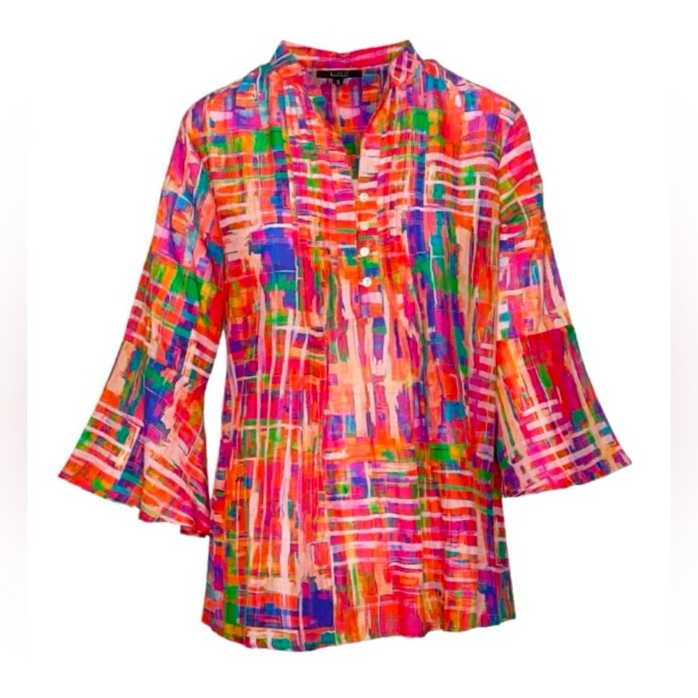 Lior Paris Tunic 3/4 sleeves 
Geometric  Multicolor Abstract print top silk XL